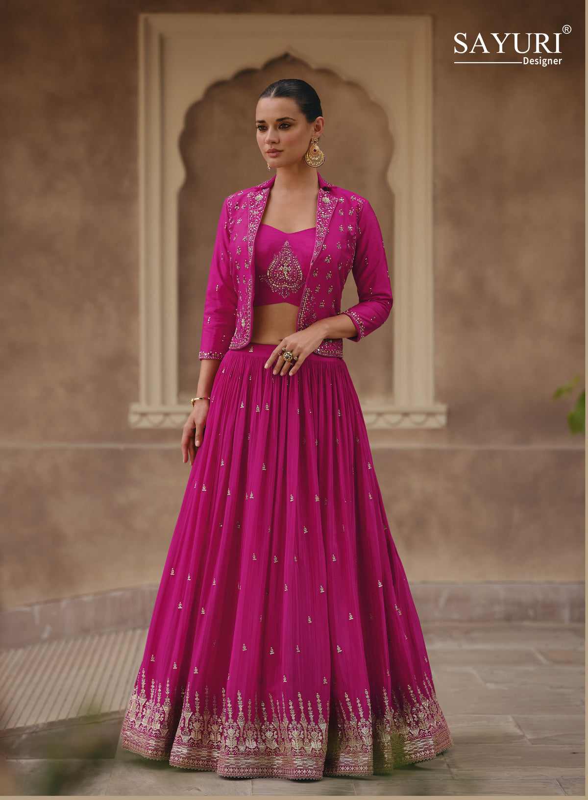 Hot Pink Chinon Silk Embroidered Designer Lehenga Choli