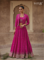 Hot Pink Chinon Silk Embroidered Designer Lehenga Choli