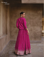 Hot Pink Chinon Silk Embroidered Designer Lehenga Choli