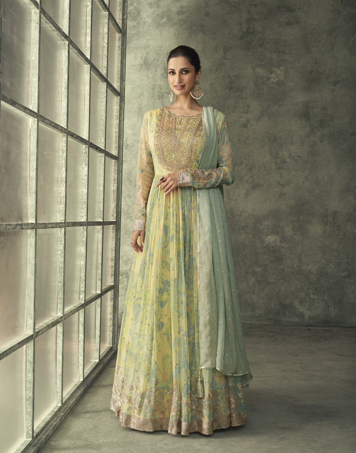 Light Green Floor Length Anarkali Gown