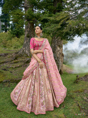 ELEGANT BABY PINK CIRCULAR LEHENGA SET IN PURE VISCOS WITH PINK BLOUSE AND ORGANZA DUPATTA