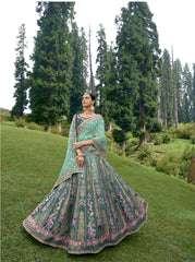 ELEGANT MORPICH SHADING CIRCULAR LEHENGA SET IN PURE SATIN WITH MORPICH BLOUSE AND FIROZI DUPATTA