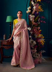 Gulabi Pink Color Pure Banarasi Kanjivaram Fabric Saree With Heavy Work Border Saree