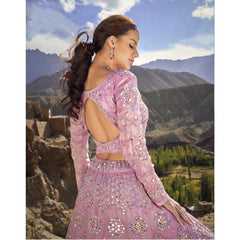 Pretty Light Pink Mirror Work Organza Engagement Wear Lehenga Choli