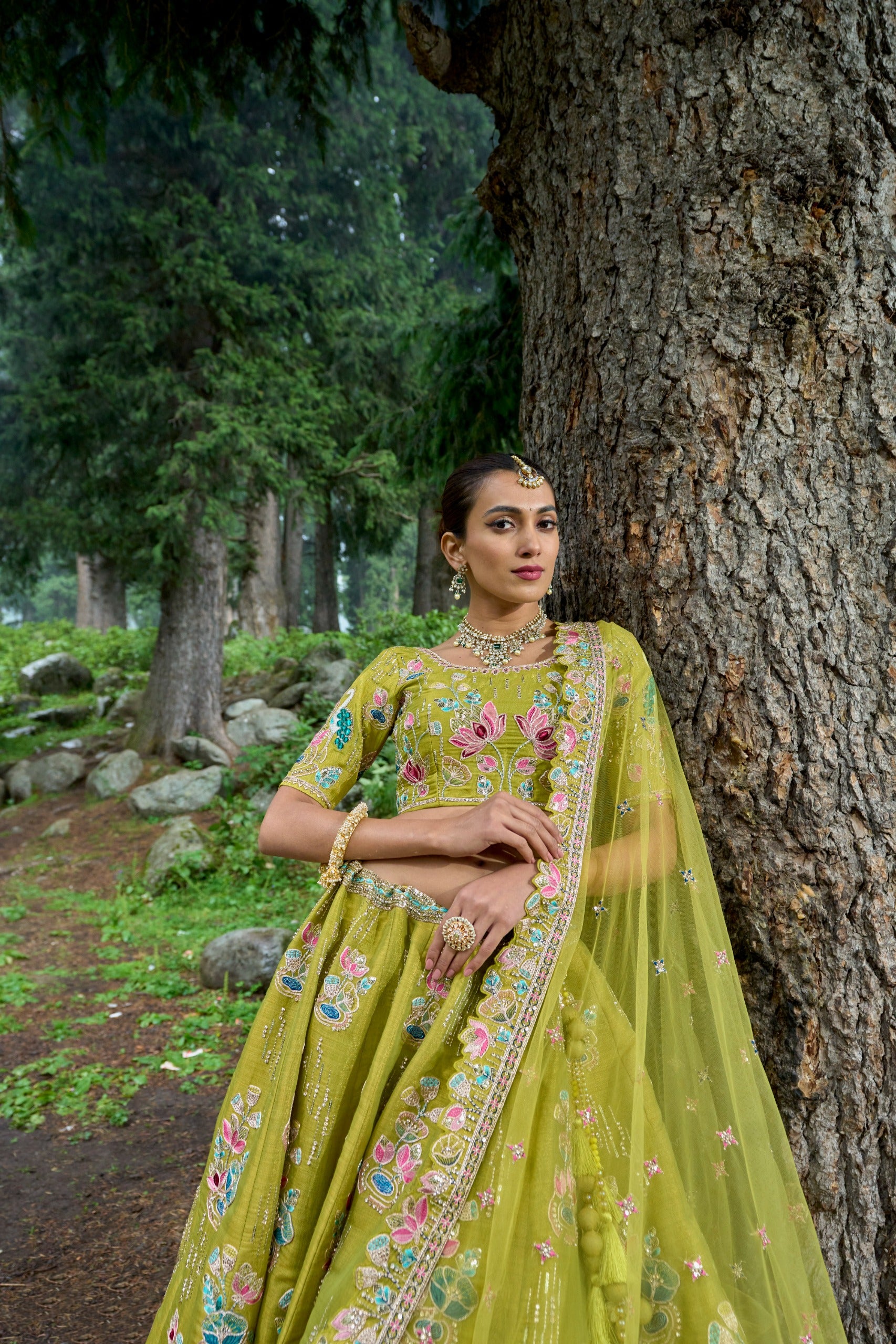 TRADITIONAL LEMON CIRCULAR LEHENGA SET WITH EMBROIDERY, PATCHWORK, AND HANDWORK