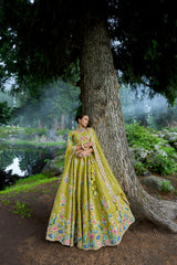 TRADITIONAL LEMON CIRCULAR LEHENGA SET WITH EMBROIDERY, PATCHWORK, AND HANDWORK