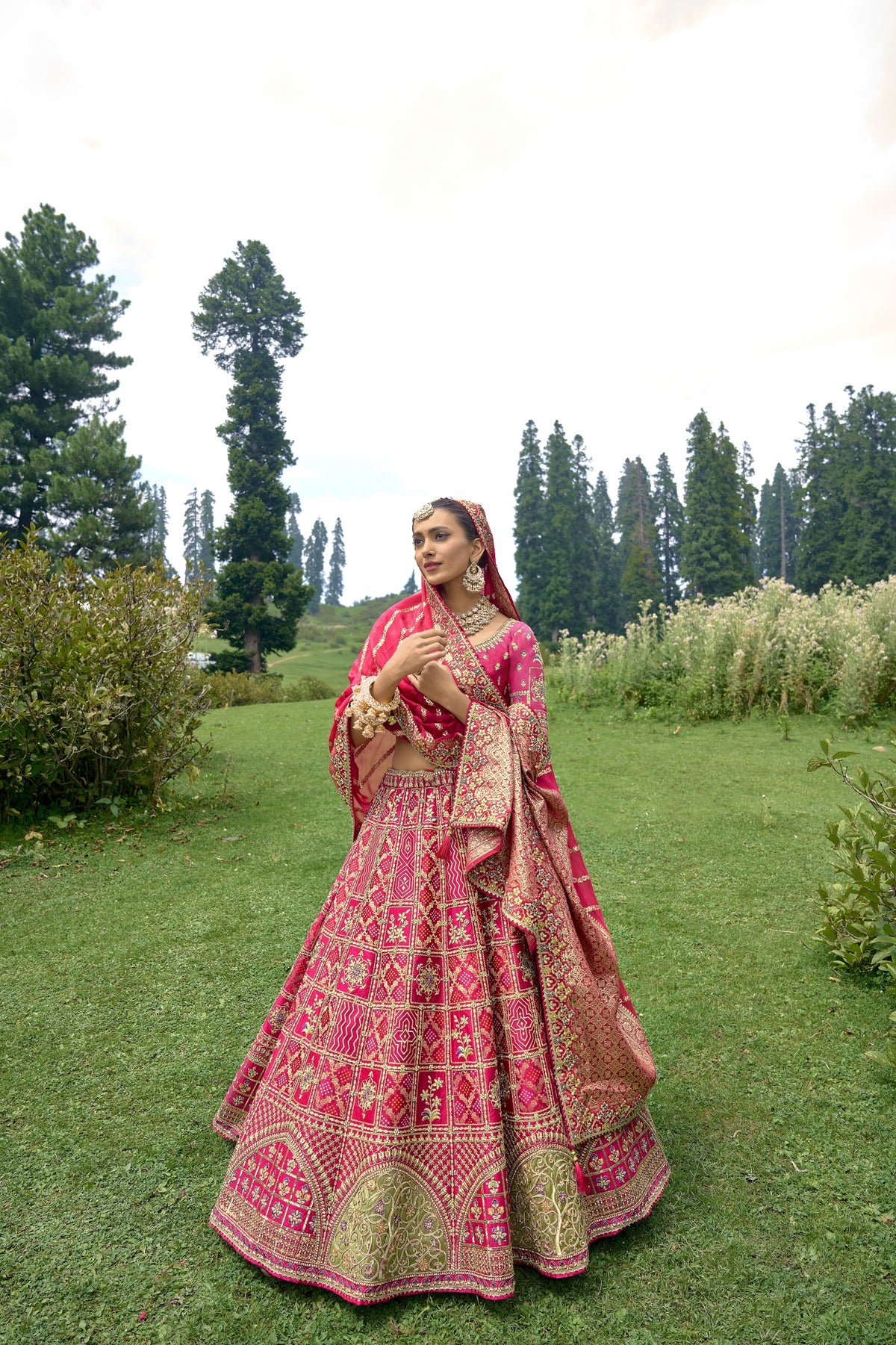 RADIANT PINK CIRCULAR LEHENGA SET IN PURE BANDHEJ WITH MATCHING BLOUSE AND DUPATTA