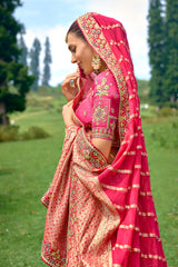 RADIANT PINK CIRCULAR LEHENGA SET IN PURE BANDHEJ WITH MATCHING BLOUSE AND DUPATTA