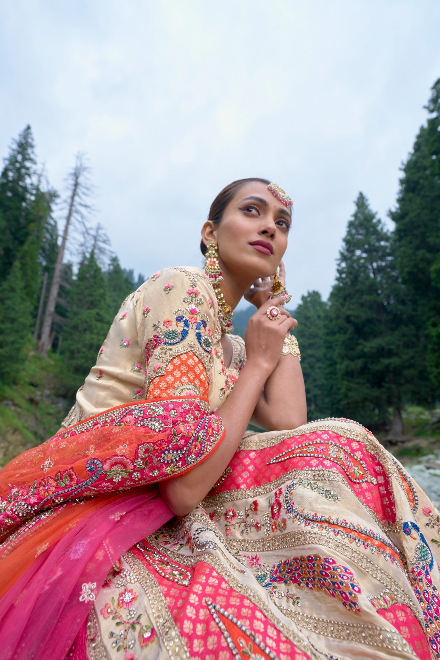 TRADITIONAL OFF-WHITE CIRCULAR LEHENGA SET IN PURE KANJIVARAM WITH EMBROIDERY AND HAND WORK