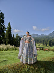 ELEGANT GREY CIRCULAR LEHENGA SET IN TISSUE WITH SILK BLOUSE AND MATCHING DUPATTA