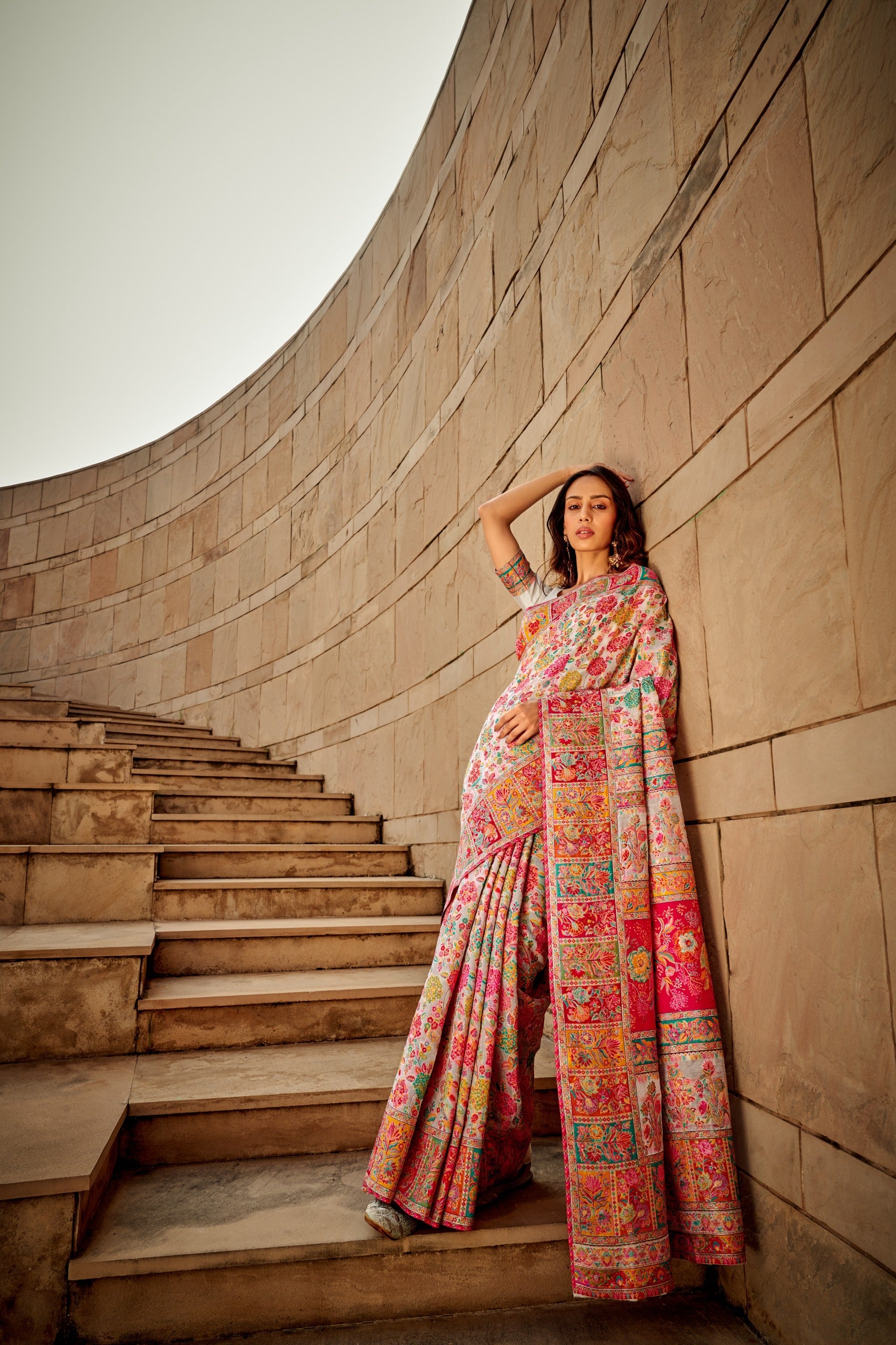 Pink Color Kashmiri Pashmina Silk Saree