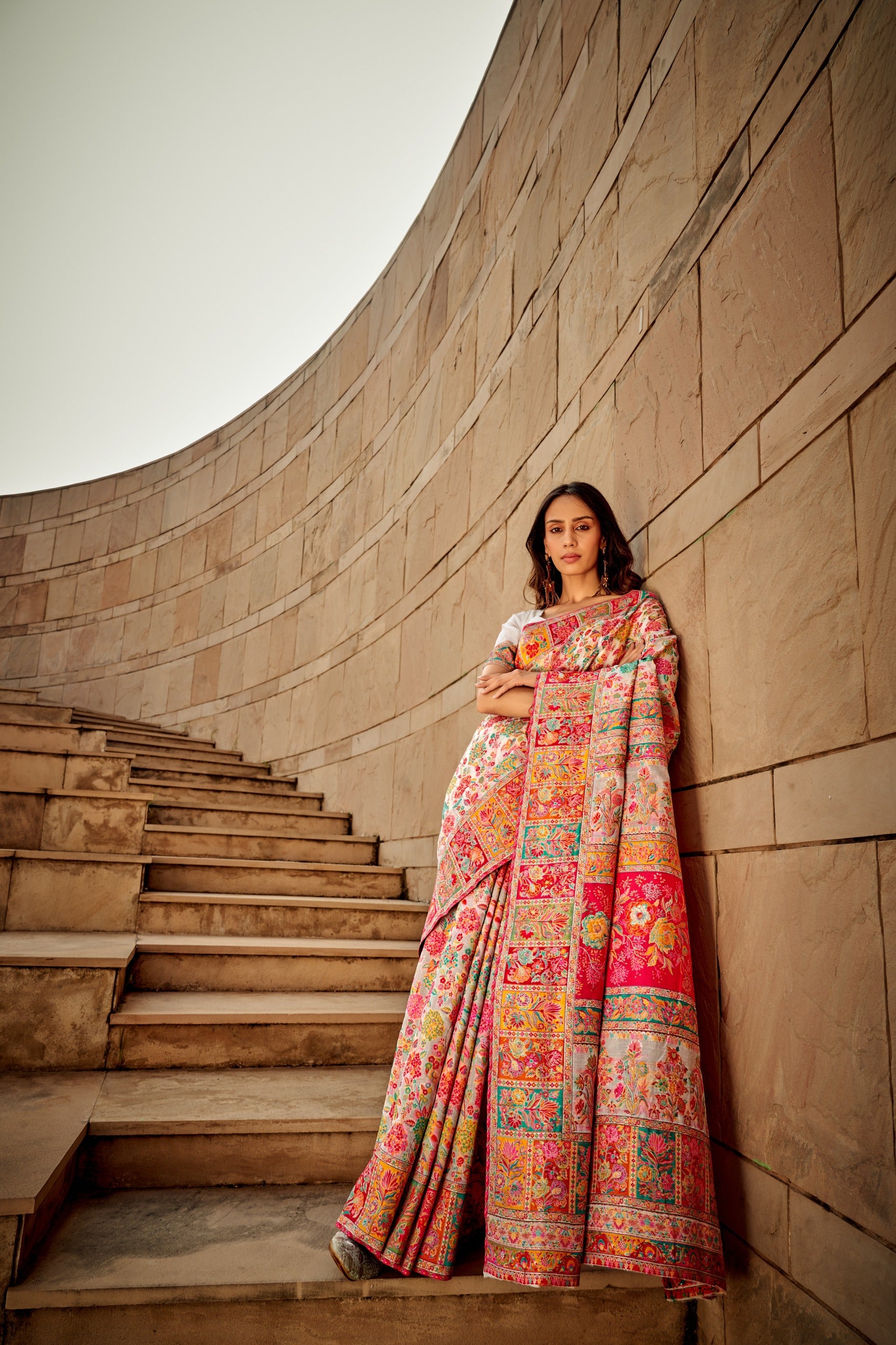 Pink Color Kashmiri Pashmina Silk Saree