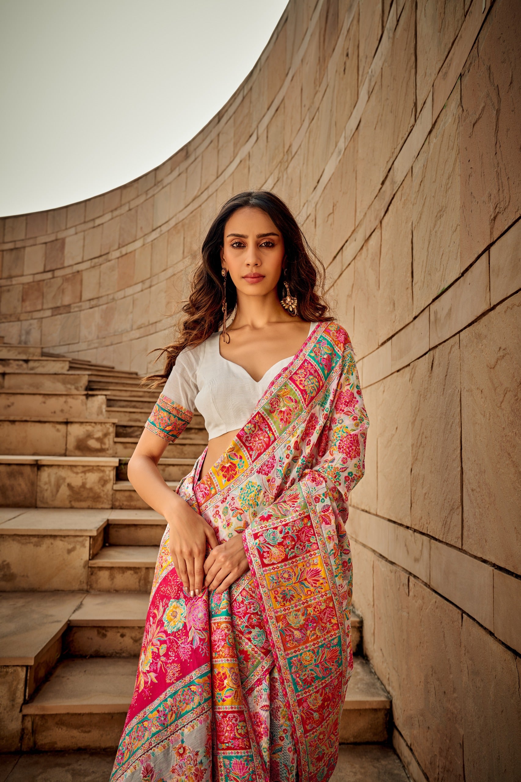 Pink Color Kashmiri Pashmina Silk Saree