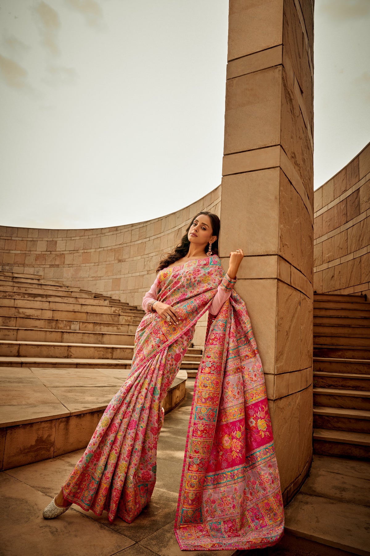 Baby Pink Color Kashmiri Pashmina Silk Saree