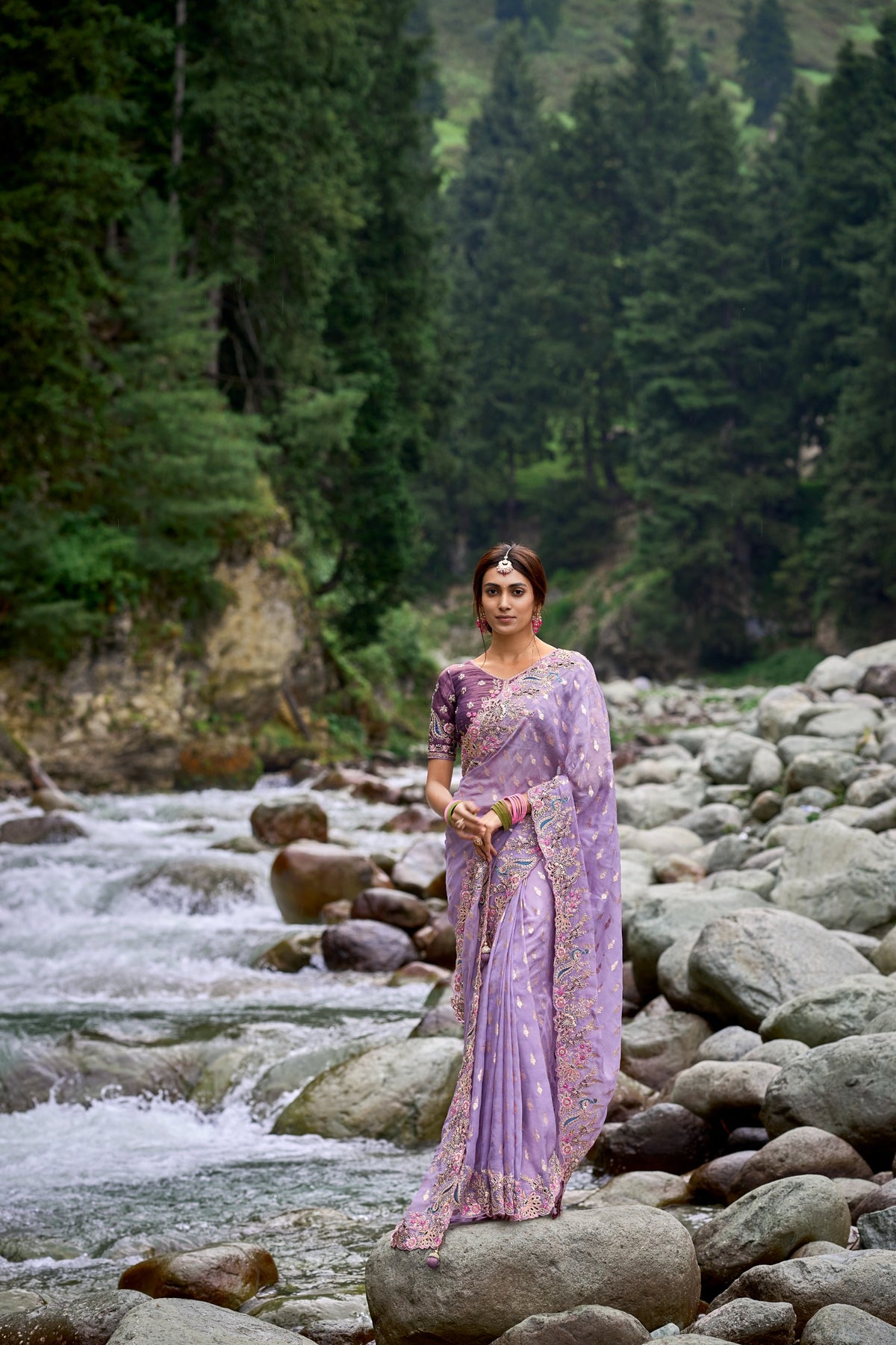 LAVENDER PURE ORGANZA VISCOSE LILAC SAREE WITH SILK BLOUSE