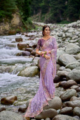 LAVENDER PURE ORGANZA VISCOSE LILAC SAREE WITH SILK BLOUSE